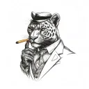 panther wearing a 3 piece suit smoking a cigar tattoo design idea