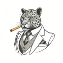 panther wearing a 3 piece suit smoking a cigar tattoo design idea