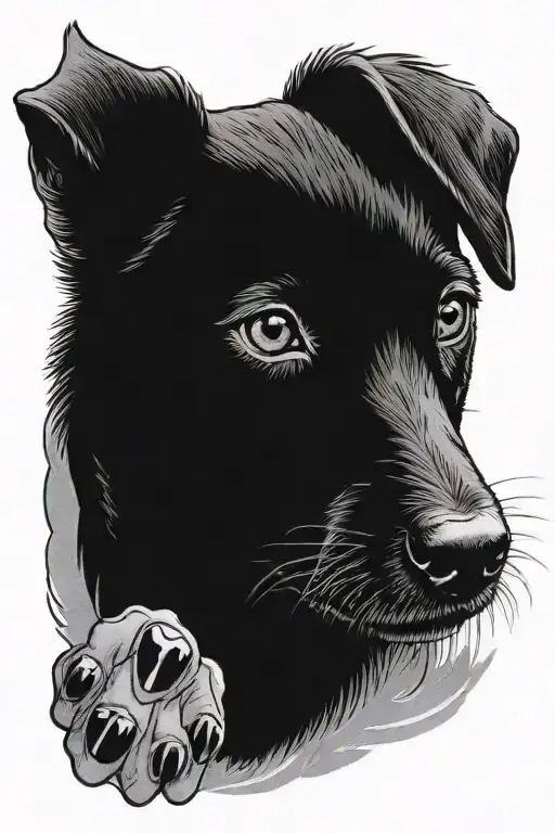 19.08.2023, wife, jack russell terrier paw, pistol tattoo design idea