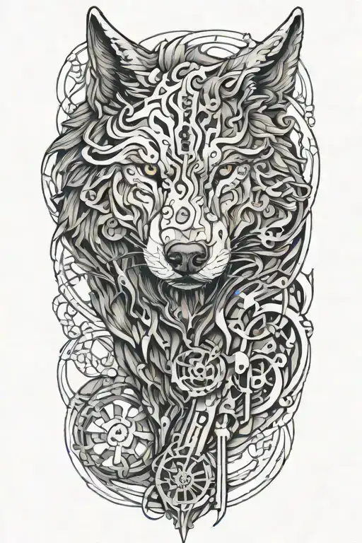 wolf standing tattoo design idea