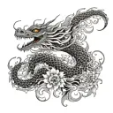 long dragon in chrysanthemums in japanese style tattoo design idea