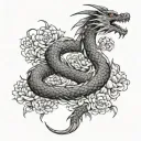 long dragon in chrysanthemums in japanese style tattoo design idea