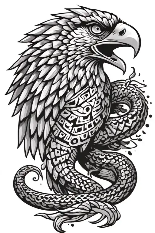 Mexican Aztec eagle snake tattoo design idea