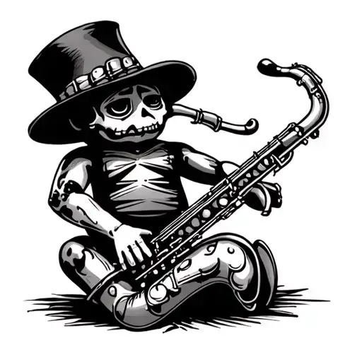 voodoo doll playing sax tattoo design idea