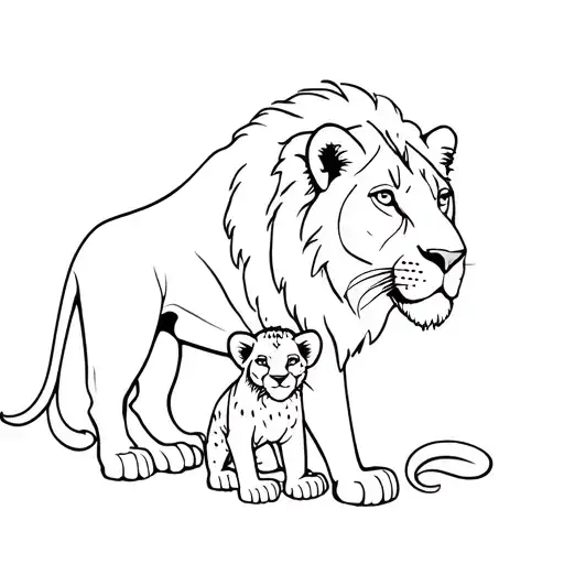 lioness with a male lion cub and a female tattoo design idea