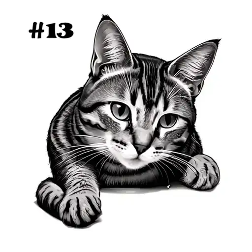 tabby cat with number 13 in stripes tattoo design idea