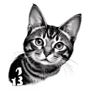 tabby cat with number 13 in stripes tattoo design idea