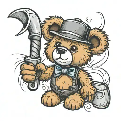 teddy bear carpenter holding a hammer  tattoo design idea