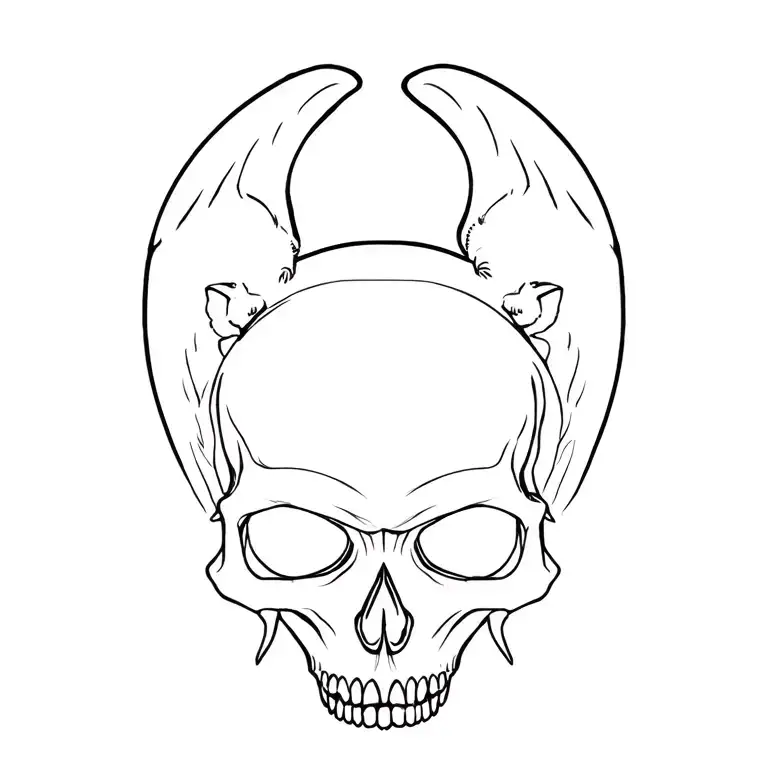 skull without lower jaw 45 degree angel with 2 rats tattoo design idea