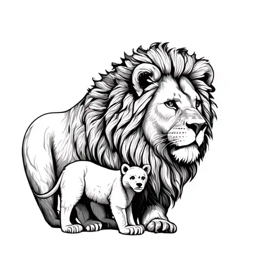 lion with a bear cub tattoo design idea