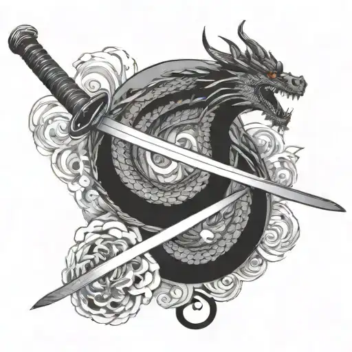 dragon katana surrounded tattoo design idea