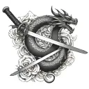 dragon katana surrounded tattoo design idea