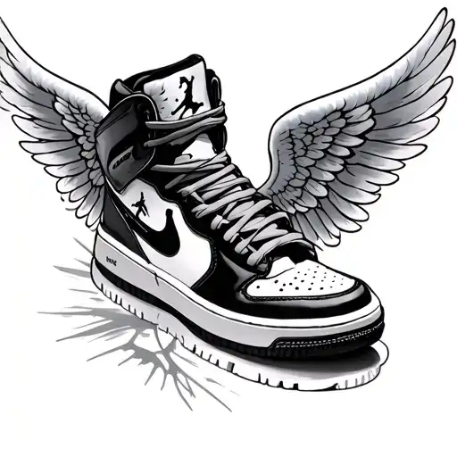 jordan shoe with an angel wings with long live cassidy rock tattoo design idea