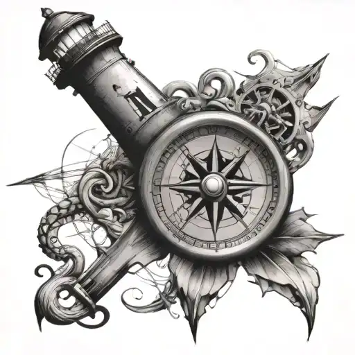 maritime lighthouse compass anchor tattoo design idea