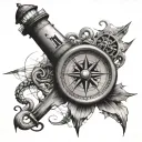 maritime lighthouse compass anchor tattoo design idea