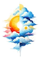 One side half a son only other side clouds only tattoo design idea