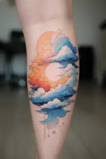 One side half a son only other side clouds only tattoo design idea
