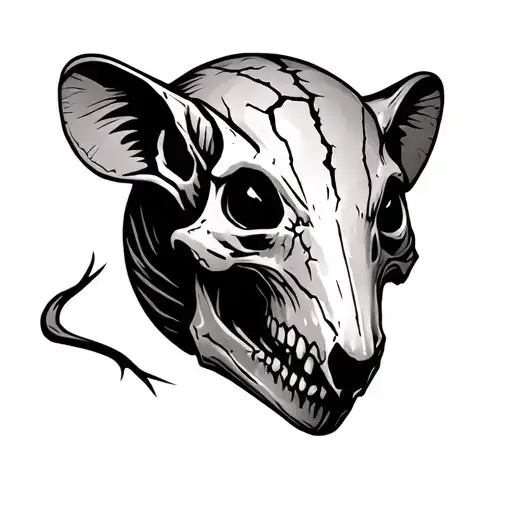Skull rats, tilted slightly to the side, with cracks in the style of the Witcher tattoo design idea
