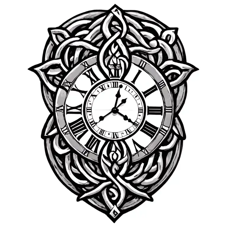 Celtic trinity clock face tattoo design idea