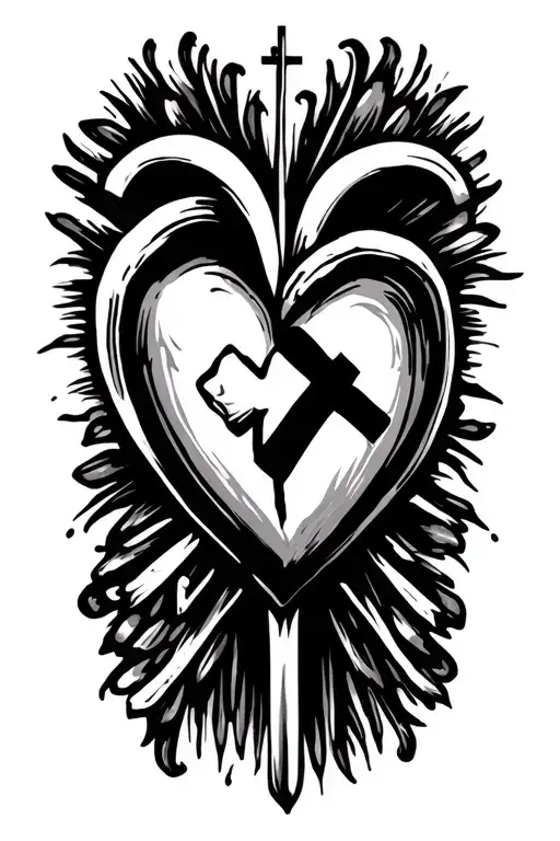 heart with cross and place for kids names tattoo design idea