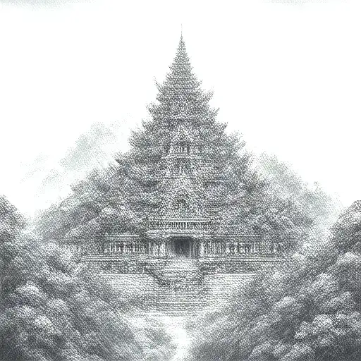 bali temple on mountain tattoo design idea