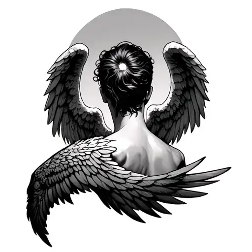 Gothic Angel wing spread no face look straight lines david beckhams back tattoo tattoo design idea