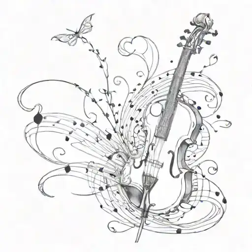 Pen tool and melody note tattoo design idea