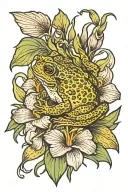 toad and iris flower tattoo design idea