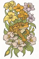 toad and iris flower tattoo design idea