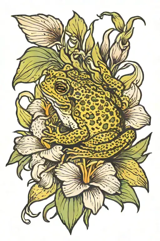 toad and iris flower tattoo design idea