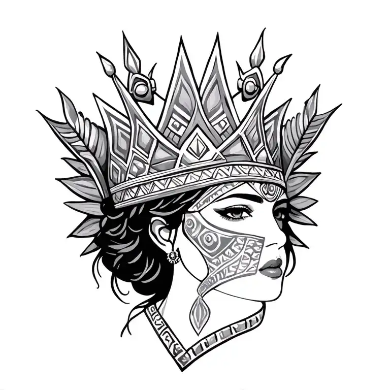 aztec princess crown tattoo design idea