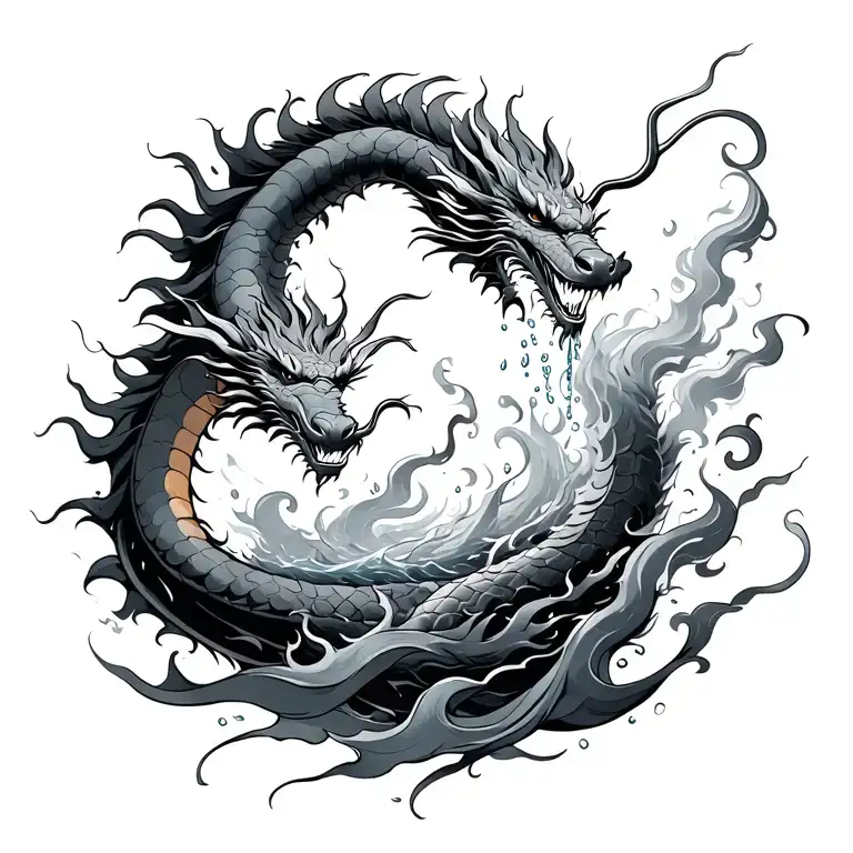 aquarius pouring water that chinese fire dragon comes out of tattoo design idea