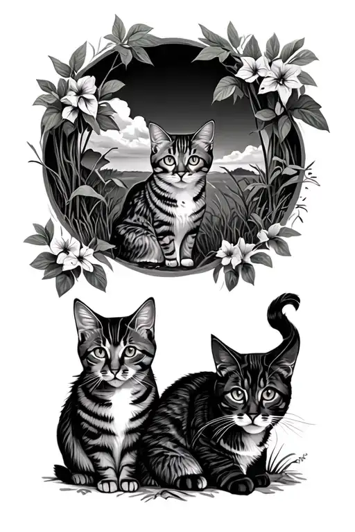 cats and outdoor scene tattoo design idea