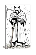 grim reader wearing a wolf pelt cloak holding a grain scythe from the book Red Rising. tattoo design idea
