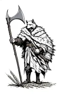 grim reader wearing a wolf pelt cloak holding a grain scythe from the book Red Rising. tattoo design idea