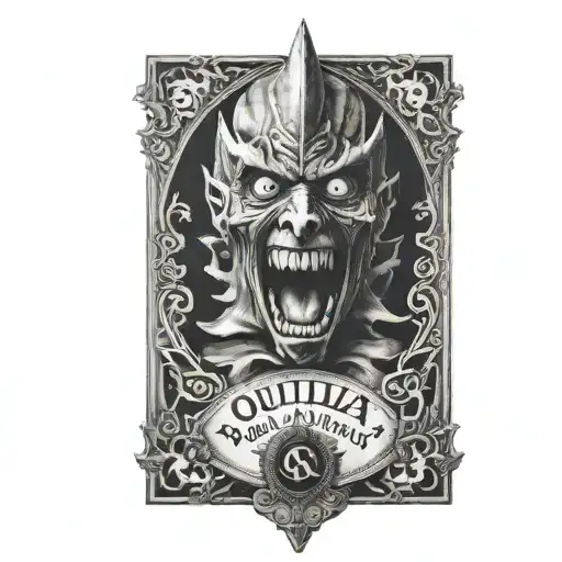 Ouija board demon face tattoo design idea