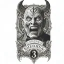 Ouija board demon face tattoo design idea