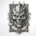 Ouija board demon face tattoo design idea