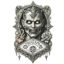 Ouija board demon face tattoo design idea