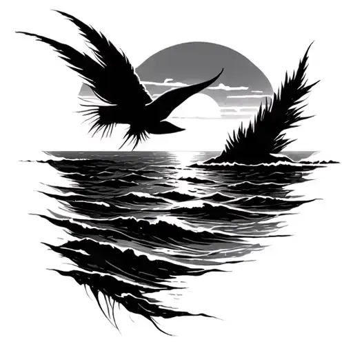 ocean sunrise background tattoo design idea