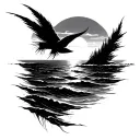 ocean sunrise background tattoo design idea