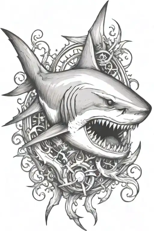 shark with anchor tattoo design idea