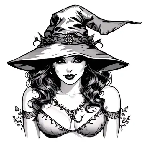 thick witch cleavage pin up tattoo design idea
