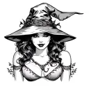 thick witch cleavage pin up tattoo design idea