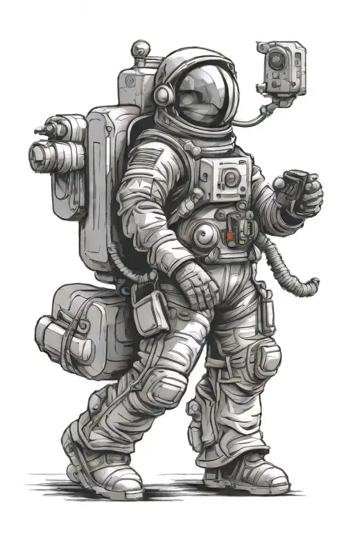 realistic astronaut with cartoon jet pack roaming tattoo design idea