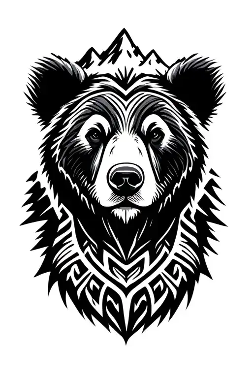 bear with mountains Alaska themes tattoo design idea