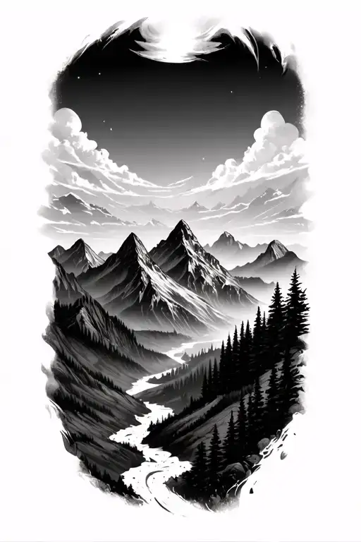 mountain landscape tattoo design idea