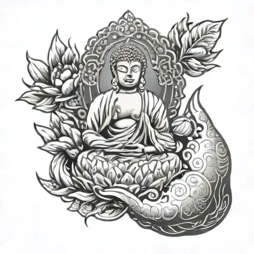 hand of buddha with om mani padme om and gate gate paragate bodhi suaha in Sanskrit tattoo design idea