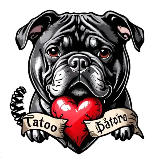 bully Dog cork screw, tail memorial tattoo with realistic heart tattoo design idea