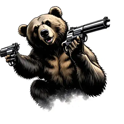 bear shooting guns straight up in the air tattoo design idea